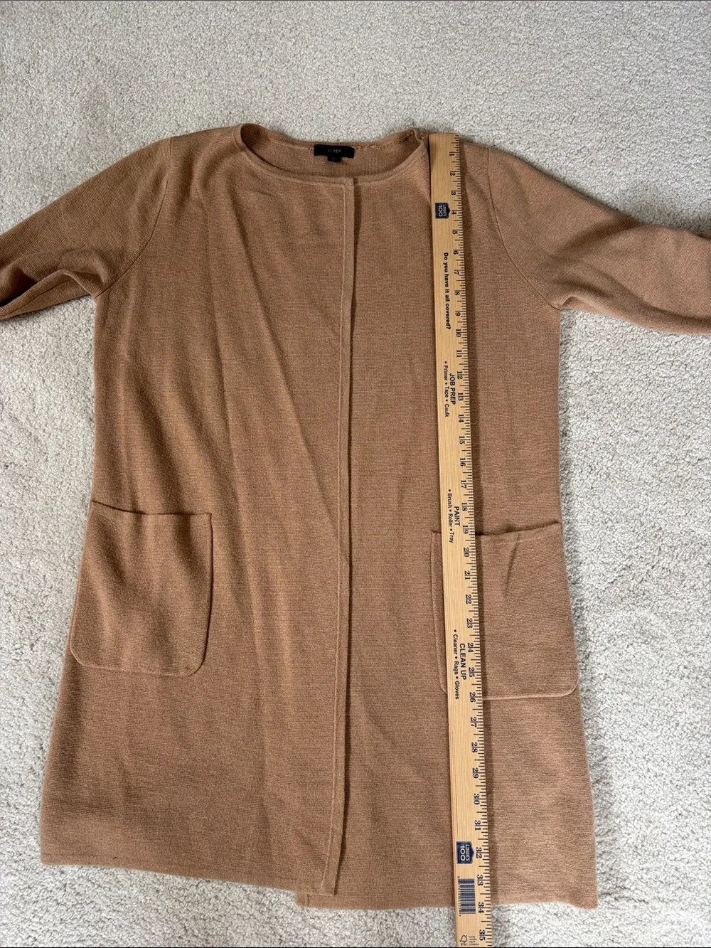 J Crew Merino Wool Cotton Open Front Long Cardigan Sweater Camel Tan Women M